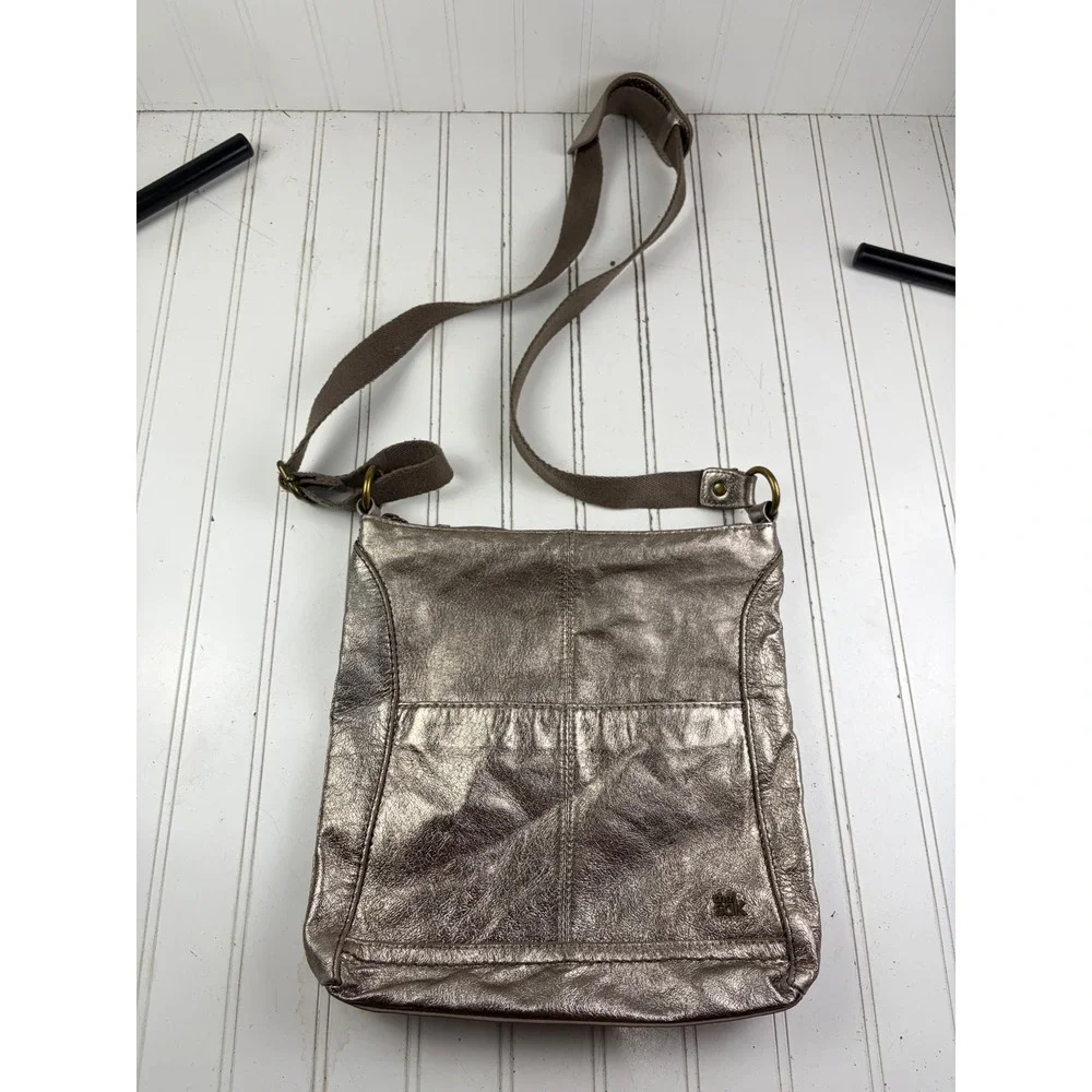 The Sak Vintage Y2K Bronze Metallic Pewter Leather Crossbody Messenger Bag